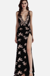 Robe longue à paillettes dos nu